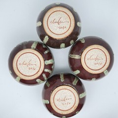 Studio Art Pottery Glasses Signed Cholin 2010 Ceramic Drip Glaze Bar Set Of 4