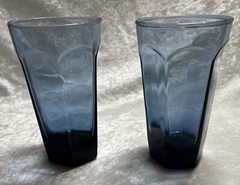 2 Anchor Hocking Courtney Dark Blue Flat Iced Tea Tumbler Glasses 15 Oz 90s Y2K