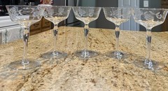 Vintage Etched Coupe Cocktail Glasses Set of 5 Frosted Grape Design Stemware