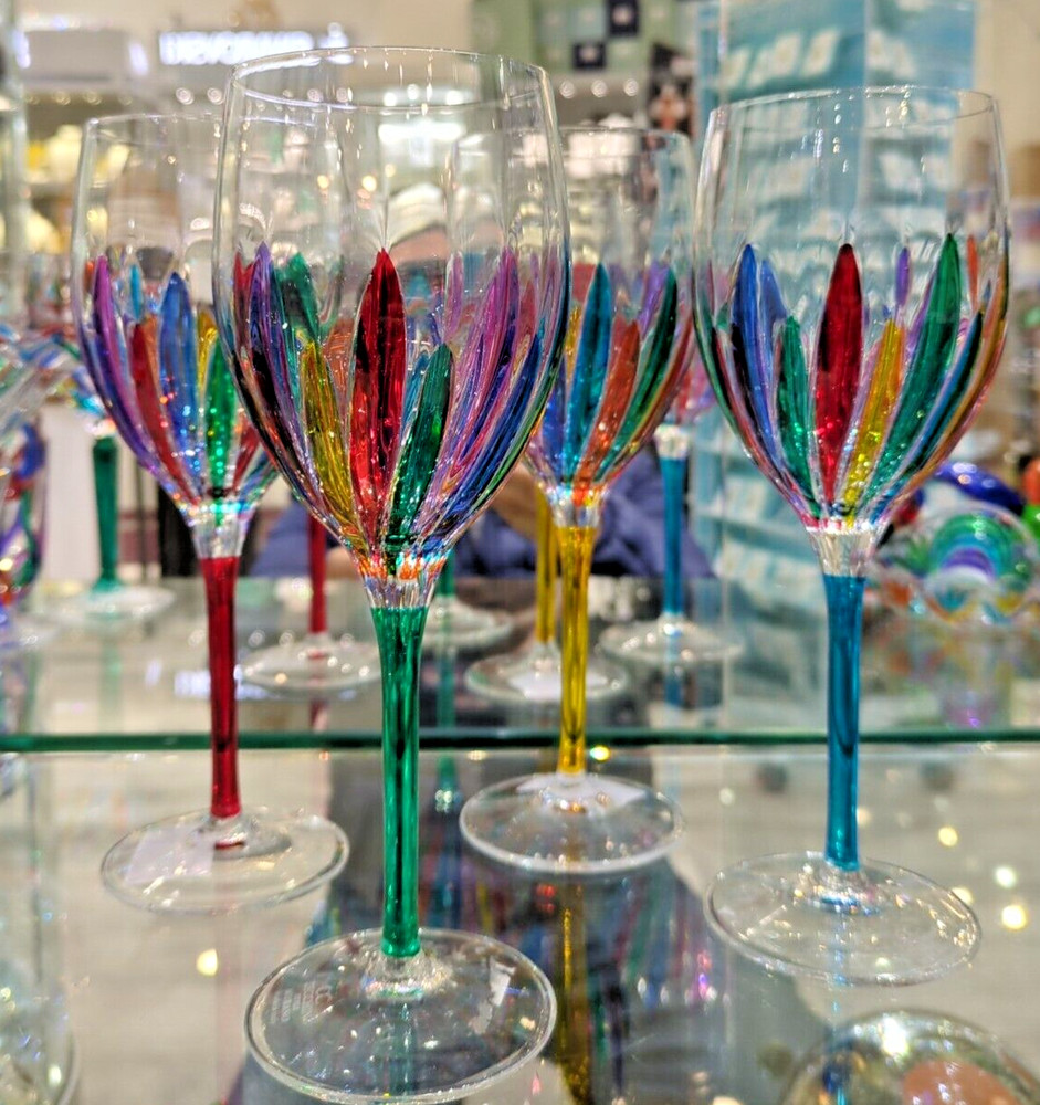 CC ZECCHIN MURANO Wine Glass, multi color 8-7/8” Tal, 4 pcs