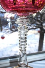 Antique Moser Cranberry Red Enameled Raised Gold Glass Goblet 14″