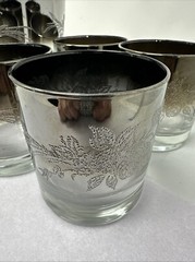 Vintage MCM Queen’s Lustreware 4 Lowball Glasses & Ice Bucket Silver Fade