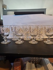 Vintage Libbey Rose Bouquet Set Of 7 Glass Goblets Gold Rim Mid Century 5.25in