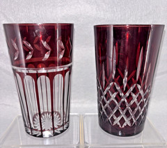 Imperial Estate Triumph Ruby Cut to Clear Highball Glasses Laurel & Vertical Top