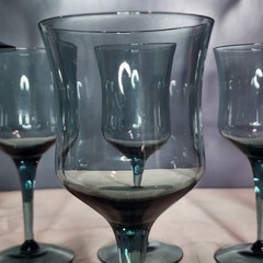 10 Vtg Carico Tivoli Blue Wine Glasses 7.25″ MCM Blown Glass Smoky Gray Teal