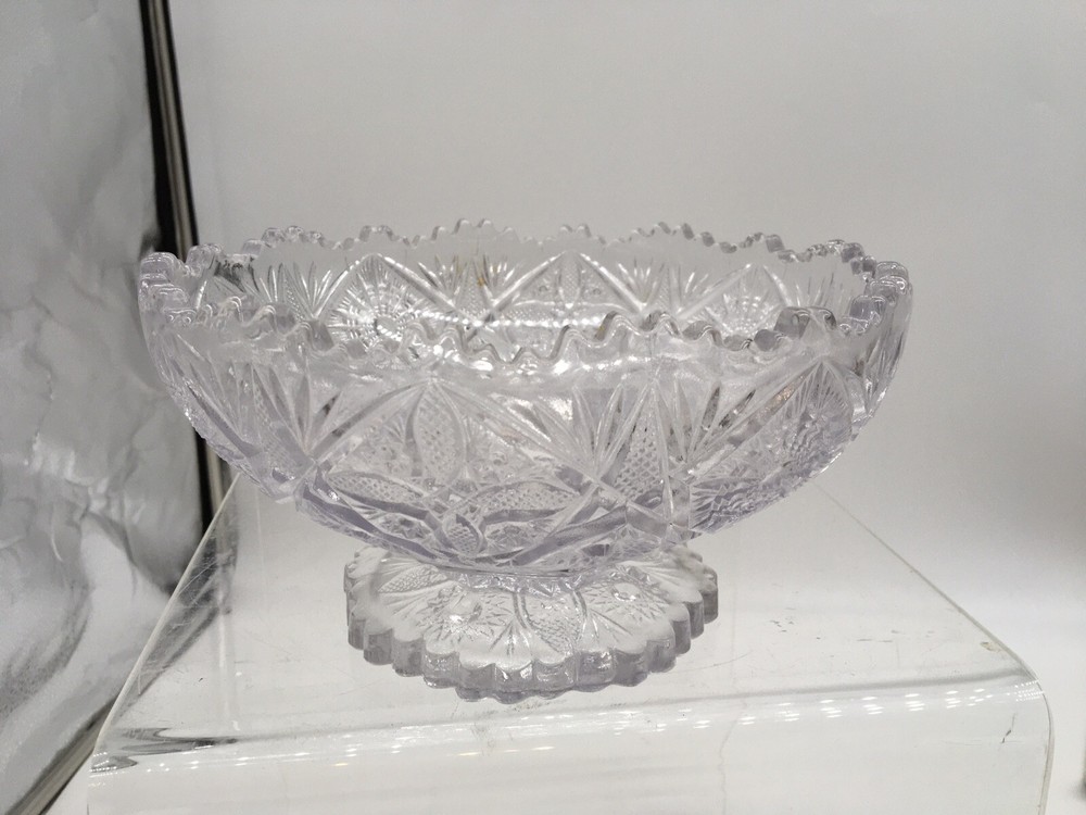 Vtg Imperial by Lenox Crystal Footed Bowl Sawtooth Edge Pedestal 8.5” Dia X 4.5”
