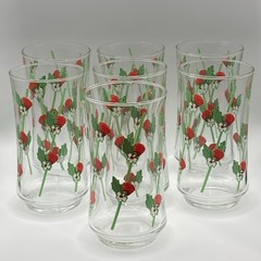 Vintage Libbey Strawberry & Vines Drinking Glasses Set of 7, Signed Greg, 1970s