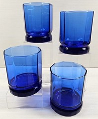 4 Anchor Hocking Essex Cobalt Blue Double Old Fashioned Glasses Octagon