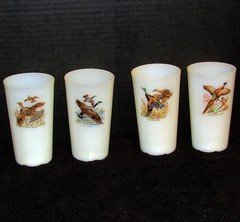 Fire King, Vintage Milk Glass Tumblers Game Birds set of 4