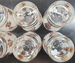 (6) Libbey Golden Foliage 6 Oz Old Fashioned Set Vintage Leaves Frosted MCM Lot