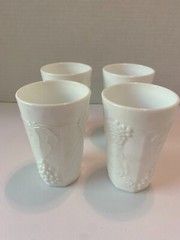 Set of 4 Indiana Milk Glass, 4 5/8″Inch Tumblers, Harvest Grape Pattern. F25