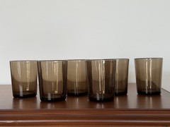 Set Of 6 VTG 1960s-1970s Vereco Tempered Brown Smoke Glasses 3″H 2.5″D France