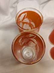 Vintage Salmon Pink & Blue Pastel Frosted White Leaf Glasses Tumblers (6)