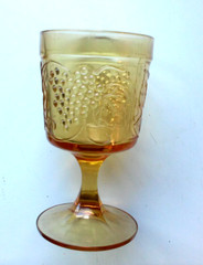 Amber Glass Goblet 1 Only Decorated With Grapes & Leaves 6″ Tall x 3 1/2″ Wide
