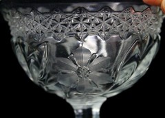 SET OF 6 EAPG JENKINS GLASS COMPANY DAHLIA CLEAR CHAMPAGNE/SHERBET 3.5″ 5oz