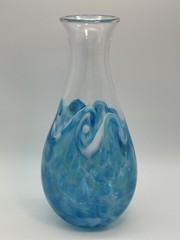 Art Glass Carafe And Wine Glass Set Signed Kyle Gribskov Blue Ocean Waves 2014