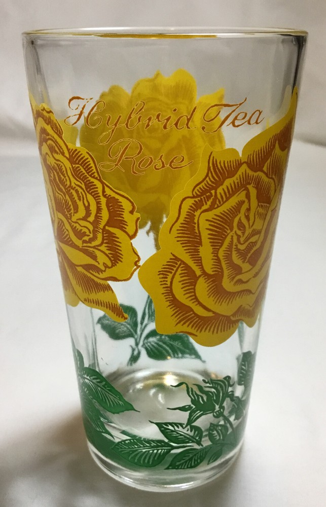 Vintage Boscul Hybrid Tea Rose Peanut Butter Glass, Yellow Lettering