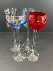 Set 4pc Vintage Cellini Hand Blown Crystal Liqueur Glasses | 7” Color Stemware