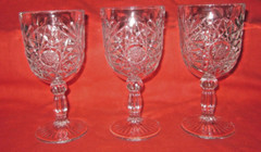 Set of 3 Libbey Hobstar Star Burst Clear Glass Wine Water Goblets