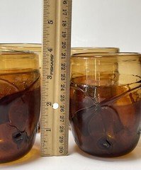 Vintage Frederick Warren Art Glass Tumblers Smoky Brown Swirl Blown Set of 4