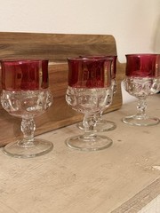 Vintage Cranberry Kings Crown Thumbprint Goblets