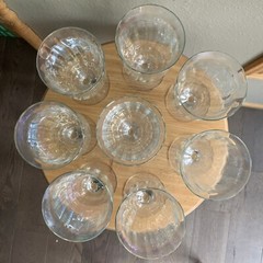 8 Vintage Iridescent Rainbow Optic Panel Stemmed Tulip Wine Glasses Goblets 6”