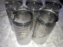 Set of 5 CULVER SIlver SHIP’S SAIL Frosted CLOUDS Striped 16oz Highball TUMBLER