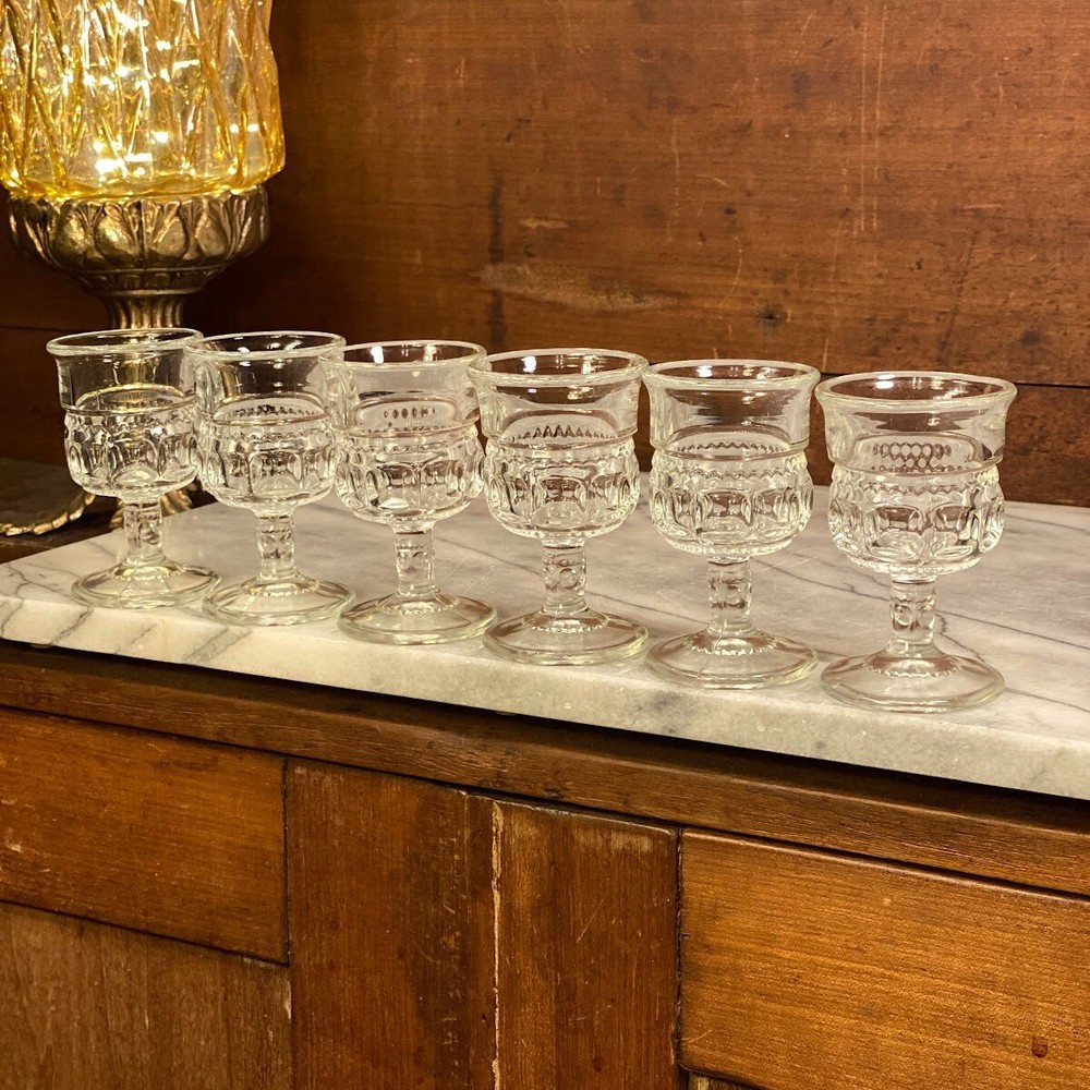 Vintage Kings Crown Clear Thumbprint Cordials/Shot Glasses ~ Set of 6