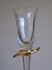 1 Vintage ROMANIA Clear STEMMED Cordial GLASS with 22k Gold DESIGN with LABLE