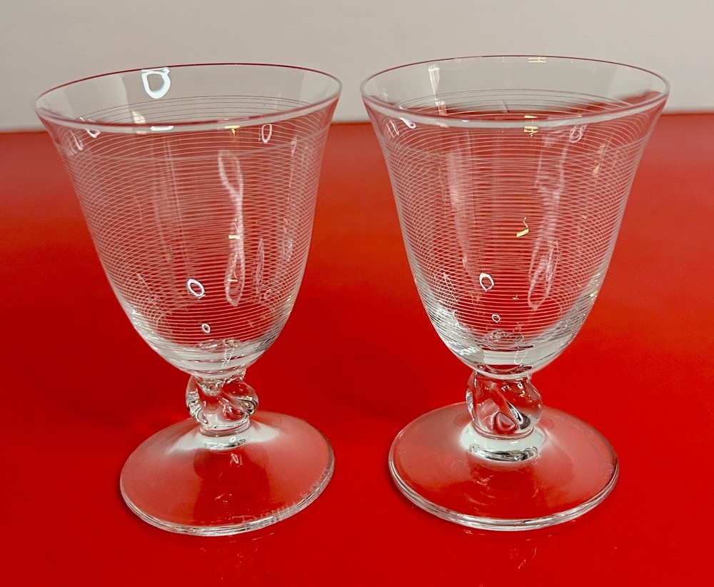 2 Daum Crystal ORVAL Cordial Goblet (s) Twisted Swirl Stem DAU2 Horizontal Lines