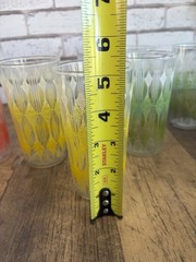 7 Anchor Hocking Rainbow Diamond Band Glasses + Tupperware Canister & Spoons