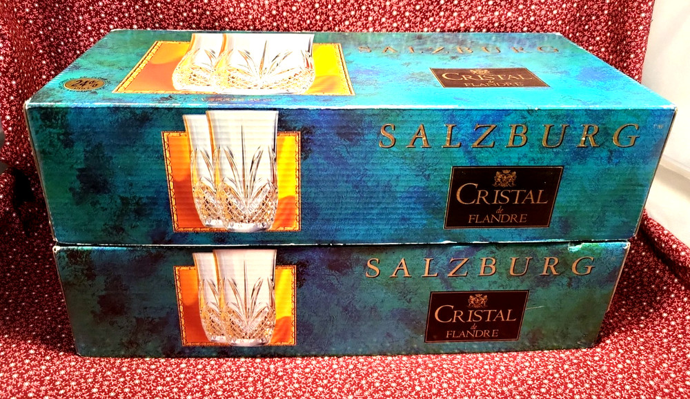 Two Sets Of 4 Salzburg Cristal de Flandre 24% Lead Crystal Tumblers France NIB