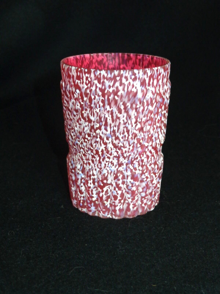 Rare Northwood Glass Cranberry Tumbler Chrysanthemum Base Swirl Tumbler w/ Frit