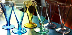 Vintage Set 6 Wine/Cordial/Liqueur Glasses HAND BLOWN OPTIC Multi Color MCM 4″