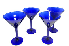 *Set of 4 Dark Cobalt Blue Martini Glasses 7″
