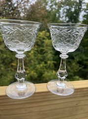 Antique Set of 2 Rock Sharpe Cut Crystal Champagne Sherbets Hancock