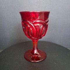 L.G. Wright by Fenton Double Wedding Ring Ruby Stemmed Glass Water Goblet 8oz