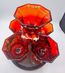 pair of 5 ruby red dessert goblets Octagon shape