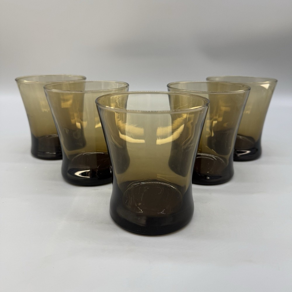 Anchor Hocking Linden Mocha Rocks Tumbler Glasses Smokey Brown Tapered Set Of 5*