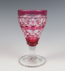 Set 11 Vintage 3oz Cranberry Cut Crystal 4.25″ Cordial Sherry Port Wine Glasses