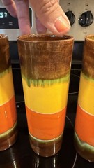 Vintage 1970s Ceramic Highball Tumbler Glasses Set of 4 B Drip Glaze 8”