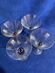 4 Libbey Teardrop Filament Martini Glasses Barware Red Blue Green Gold EXC Set 4