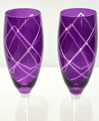 2 Pier 1 Diamond Etched Champagne Flutes 7 Oz Purple Replacement Goblets EUC