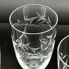 5 1950s Imperial Glass Ohio Meander Cut Water Tumblers Etched Leaves Berries