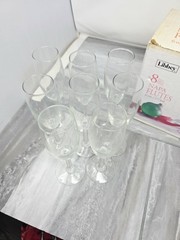 Libbey 1970’s Cut Glass 6 Oz 8″ Stem Footed Napa CHAMPAGNE WINE FLUTES 8795