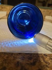 Dugan Beaded Stork Carnival Glass Tumbler Cobalt Blue Silver Gold Iridescent 4″.