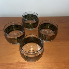 Set Of 4 Exquisite MCM Cera Roly Poly Glasses Green Band W/22K “Golden Grapes”