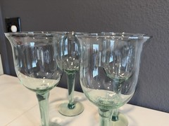 Set of 4 Vintage Green Stem Wine Glasses Hand Blown Rustic Goblets Corsica Glass