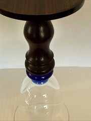 Wine Glass Wooden Turned Stem with Blue Glass 7 1/4″ Tall 5 oz