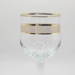 Clear Wine Glass with Gold Rim & Encrusted Details 6.5” 8oz